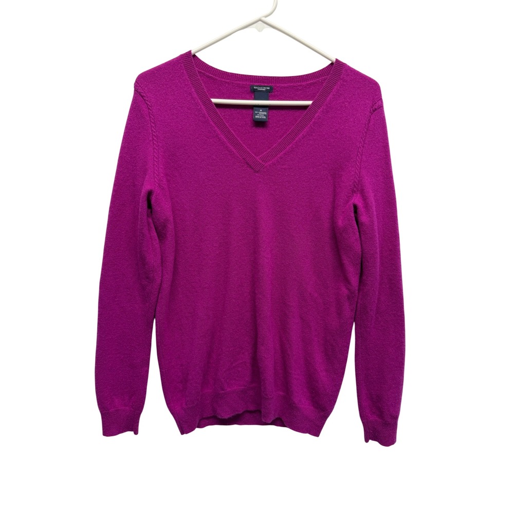 Magaschoni Sweater 100% Cashmere V-Neck M Magenta Purple Womens READ